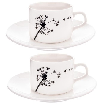 Set 2 cesti cu farfurie, Orion, 180 ml, Alb/Negru Set 2 cesti cu farfurie, Orion, 180 ml, Alb/Negru