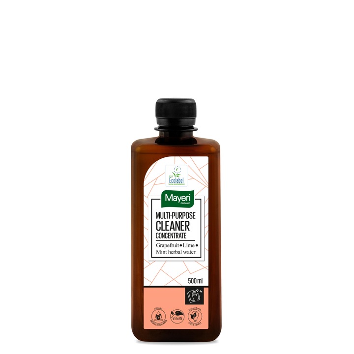Többfelületű oldat, 500 ml, bio, grapefruit és lime illat, mentavízzel, Ökocímkés ökológiai tanúsítvány