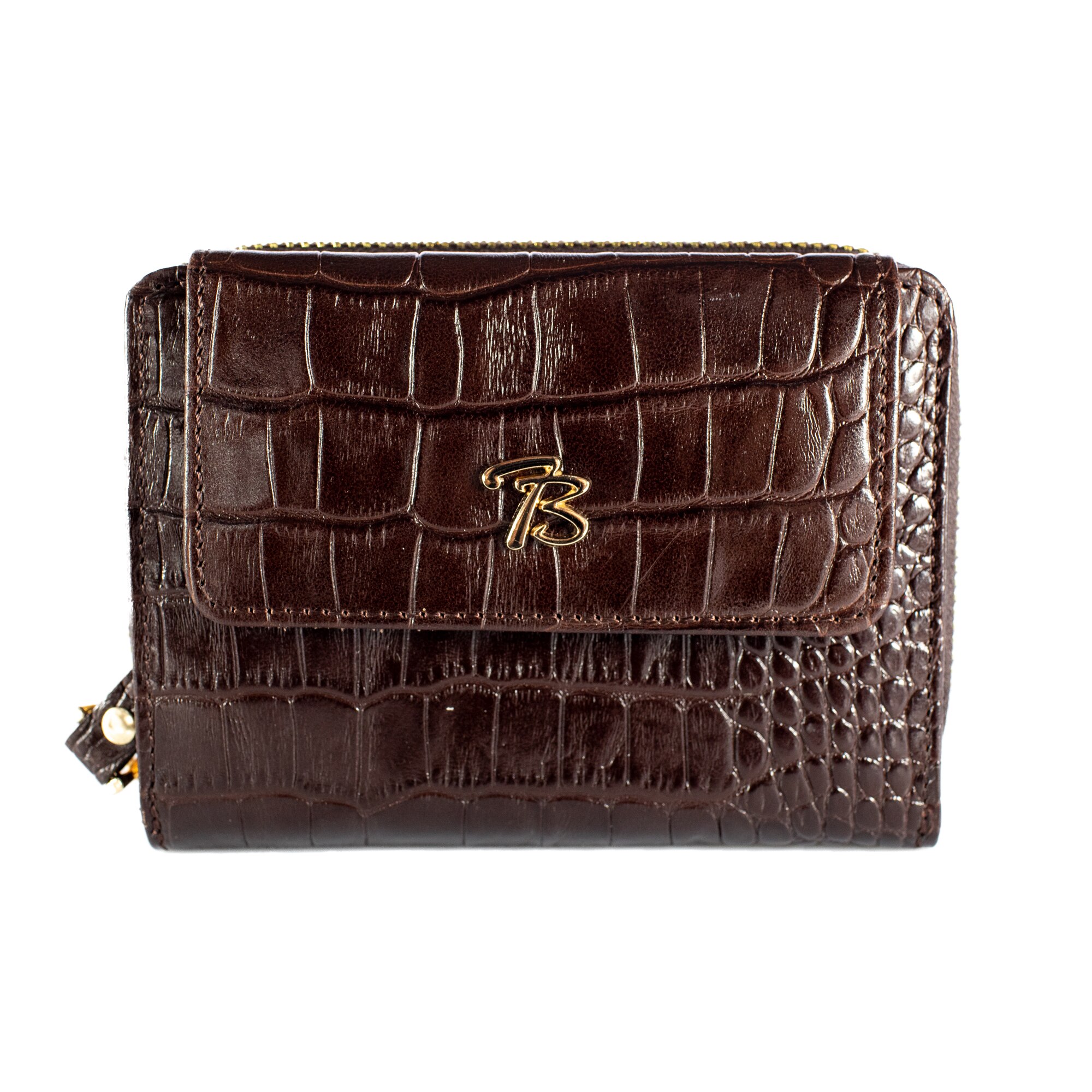 Portofel de dama din piele naturala, Tony Bellucci, T870, Maro croco