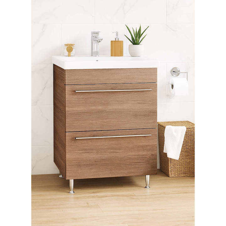 Baza MDF si lavoar Badenmob, seria 754 cu sertare, 60x45cm, Bambus