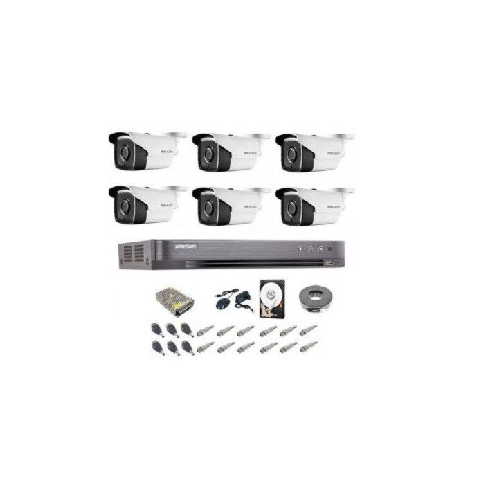 Sistem complet supraveghere 5 MP format din 6 camere exterior IR 40 m, sursa alimentare, HDD 1TB, full accesorii