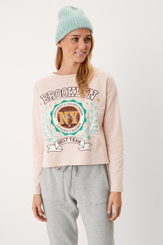 s.Oliver, Bluza de bumbac cu imprimeu text, Roz pal/Alb/Maro s.Oliver, Bluza de bumbac cu imprimeu text, Roz pal/Alb/Maro