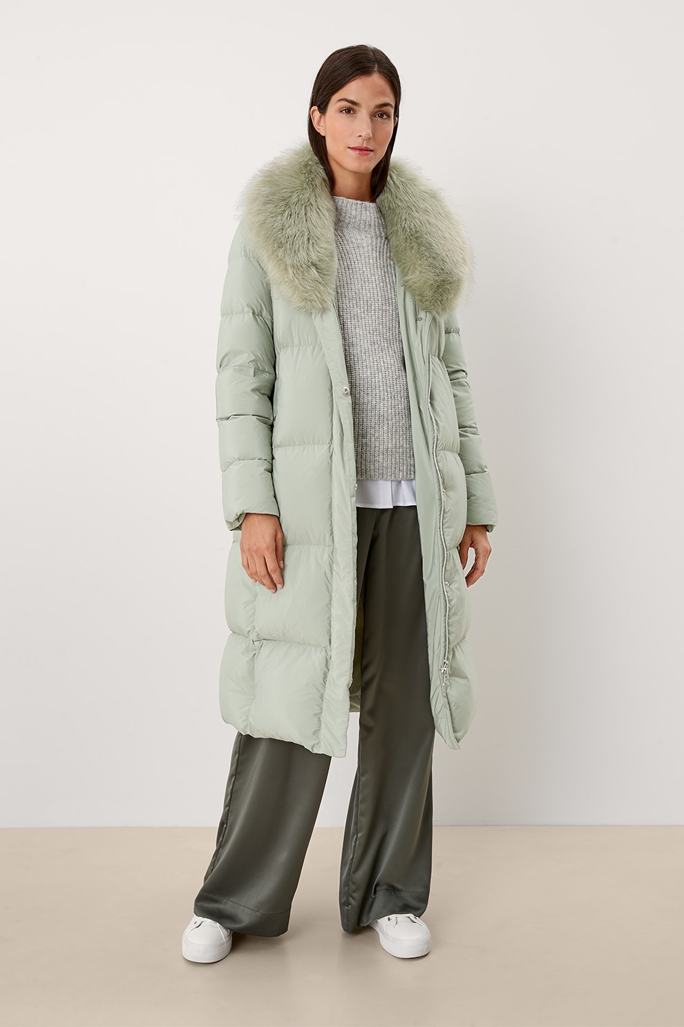 s.Oliver, Geaca lunga cu garnitura de blana sintetica, Verde pal