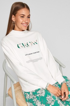 s.Oliver, Bluza cu imprimeu si guler scurt, Alb/Verde/Maro nisip s.Oliver, Bluza cu imprimeu si guler scurt, Alb/Verde/Maro nisip