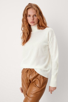 s.Oliver, Pulover din lana cu guler inalt si maneci cazute, Alb s.Oliver, Pulover din lana cu guler inalt si maneci cazute, Alb