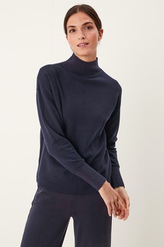 s.Oliver, Pulover din lana cu guler inalt si maneci cazute, Bleumarin inchis s.Oliver, Pulover din lana cu guler inalt si maneci cazute, Bleumarin inchis