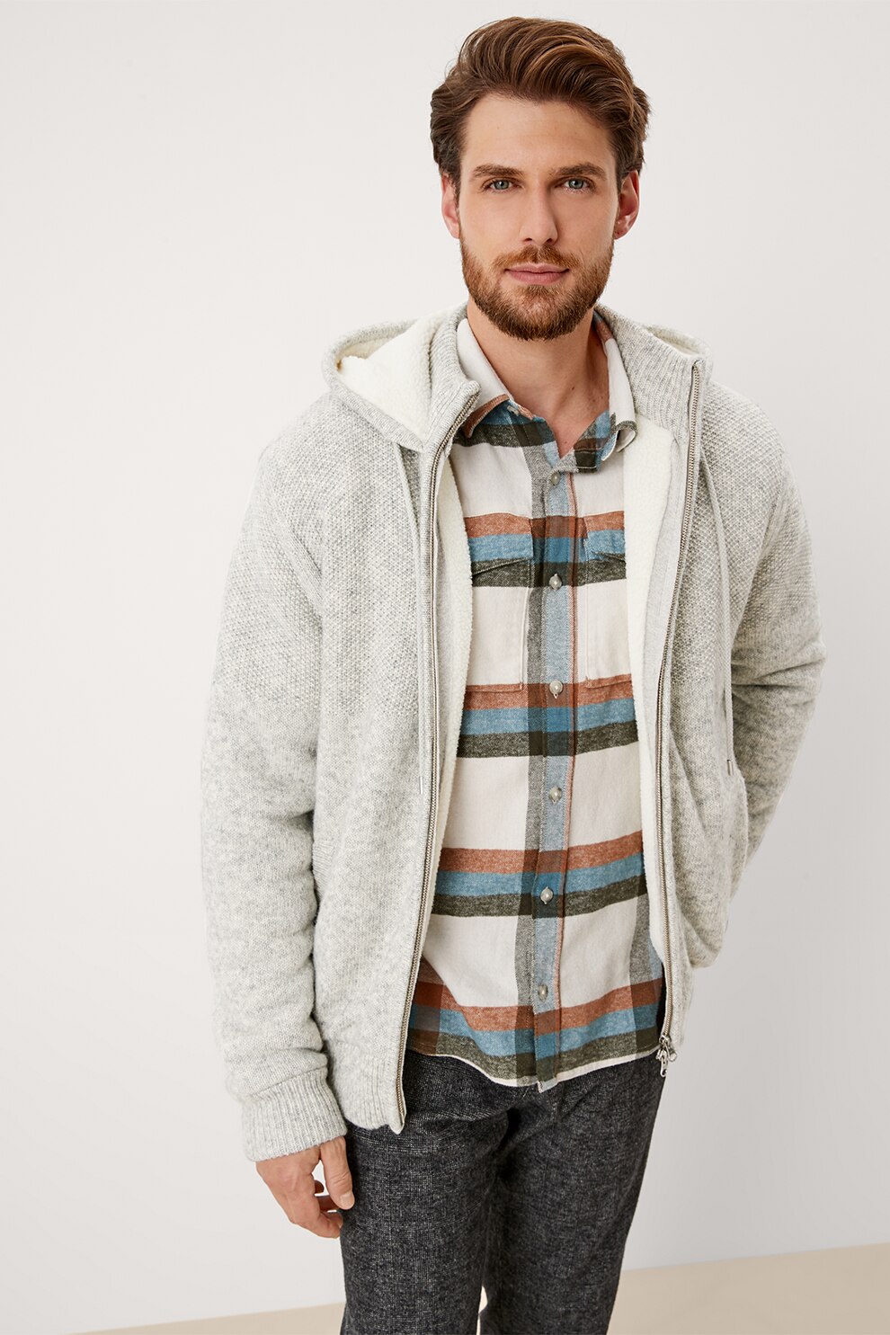 s.Oliver, Hanorac din tricot cu fermoar, Gri melange