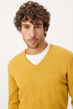 s.Oliver, Pulover tricotat fin cu decolteu in V, Oranj pal s.Oliver, Pulover tricotat fin cu decolteu in V, Oranj pal