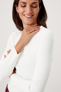 s.Oliver, Pulover cu decolteu rotund si striatii, Alb s.Oliver, Pulover cu decolteu rotund si striatii, Alb