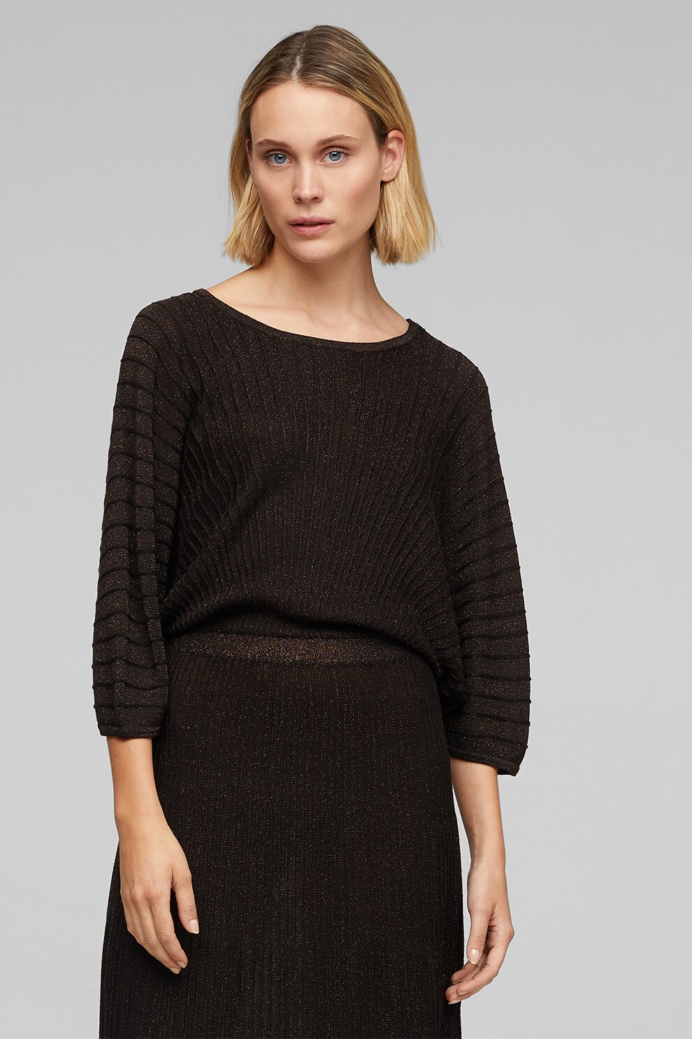 s.Oliver, Rochie tricotata fin cu maneci 3/4, Negru