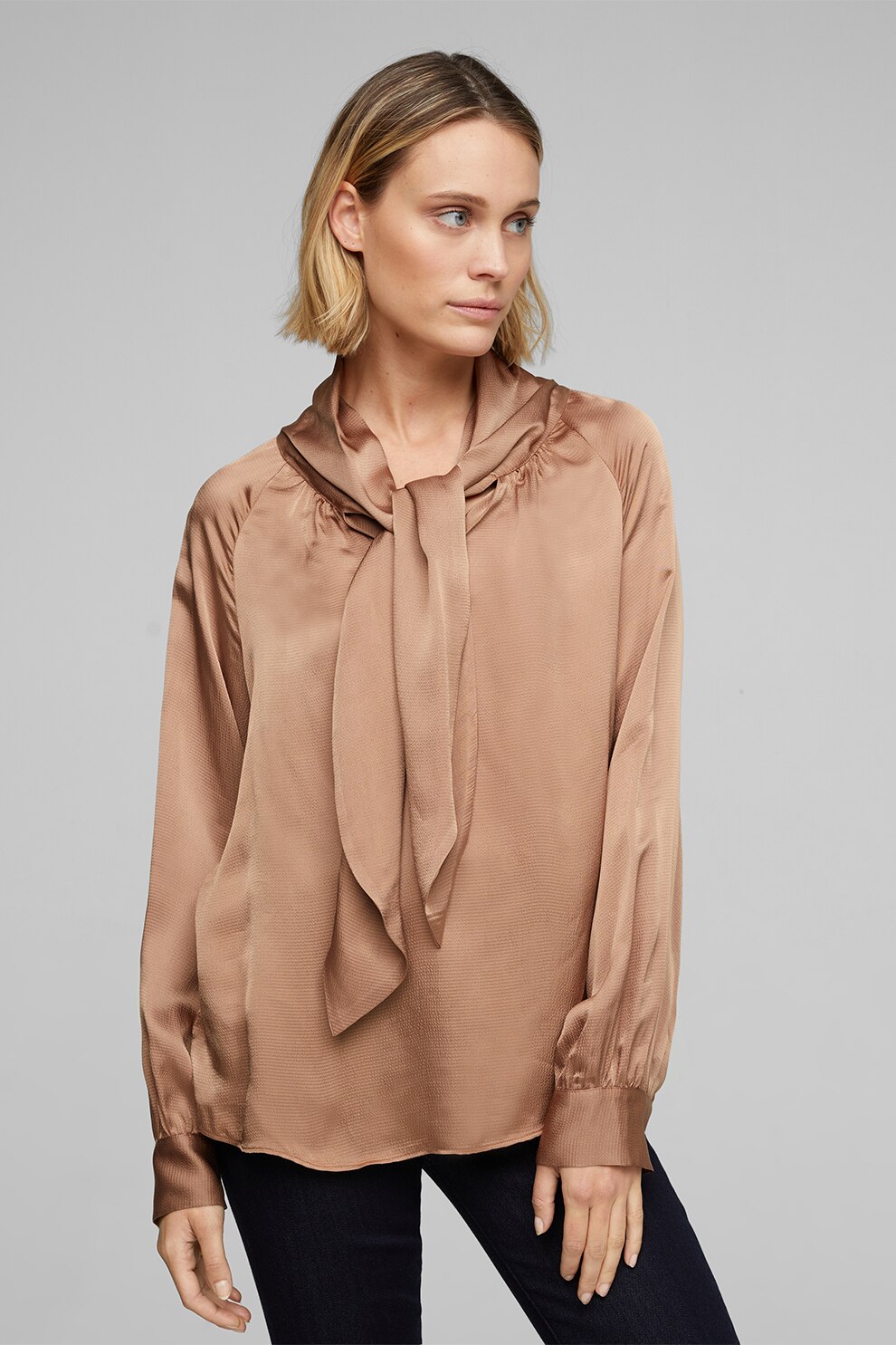 s.Oliver, Bluza vaporoasa cu maneci lungi, Cafeniu