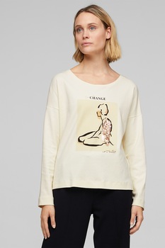 s.Oliver, Bluza cu decolteu rotund si maneci cazute, Crem/Auriu/Negru s.Oliver, Bluza cu decolteu rotund si maneci cazute, Crem/Auriu/Negru
