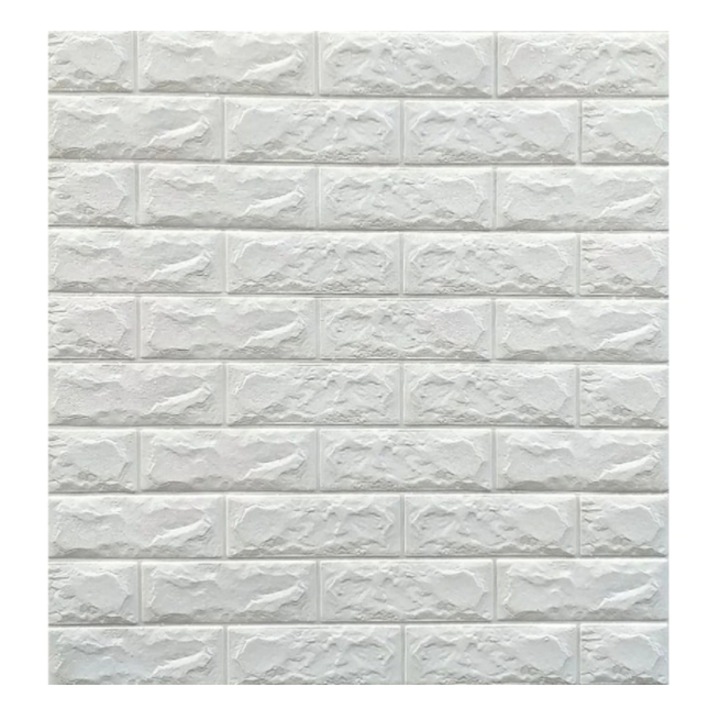 Tapet 3D Autocolant alb, design caramida, rezistent la apa, 70cm x 77cm, JRH®