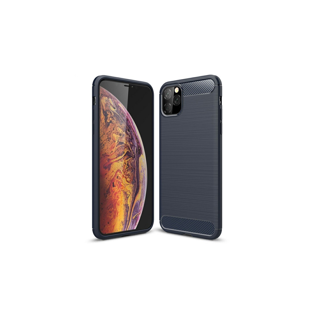 Husa cu insertii de carbon pentru iPhone 11 Pro Max, bumper, Bleumarin