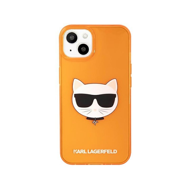 Husa Spate Karl Lagerfeld Compatibila Cu iPhone 13, Colectia Glitter Choupette Fluo, Orange - 027865