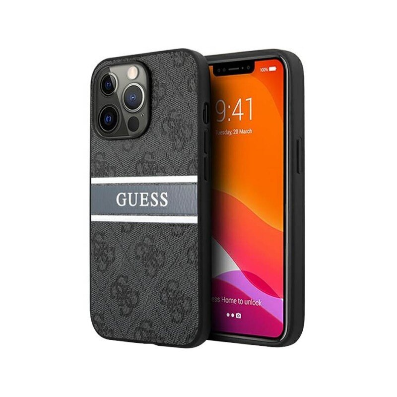Husa Spate Guess Compatibila Cu iPhone 13 Pro Max, Colectia 4G Stripe, Gri - 023621