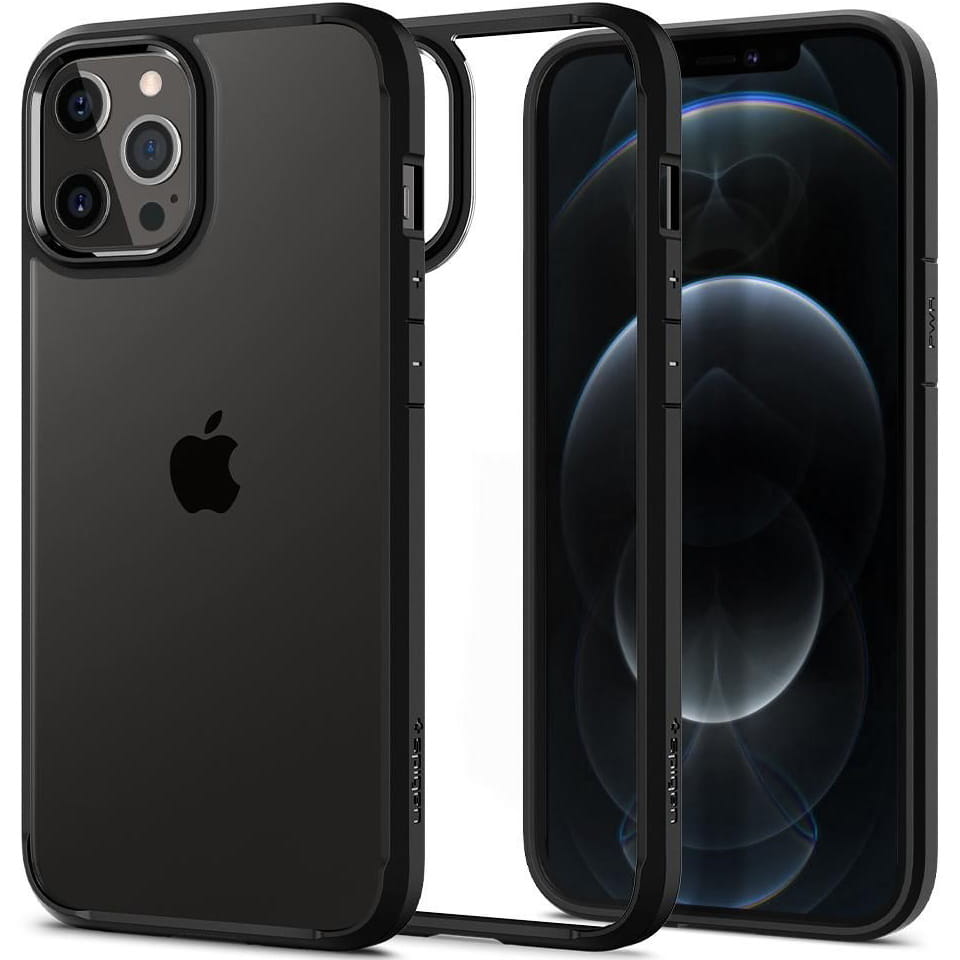 Husa Spigen Crystal Hybrid, Compatibil cu iPhone 12/12 Pro, Negru