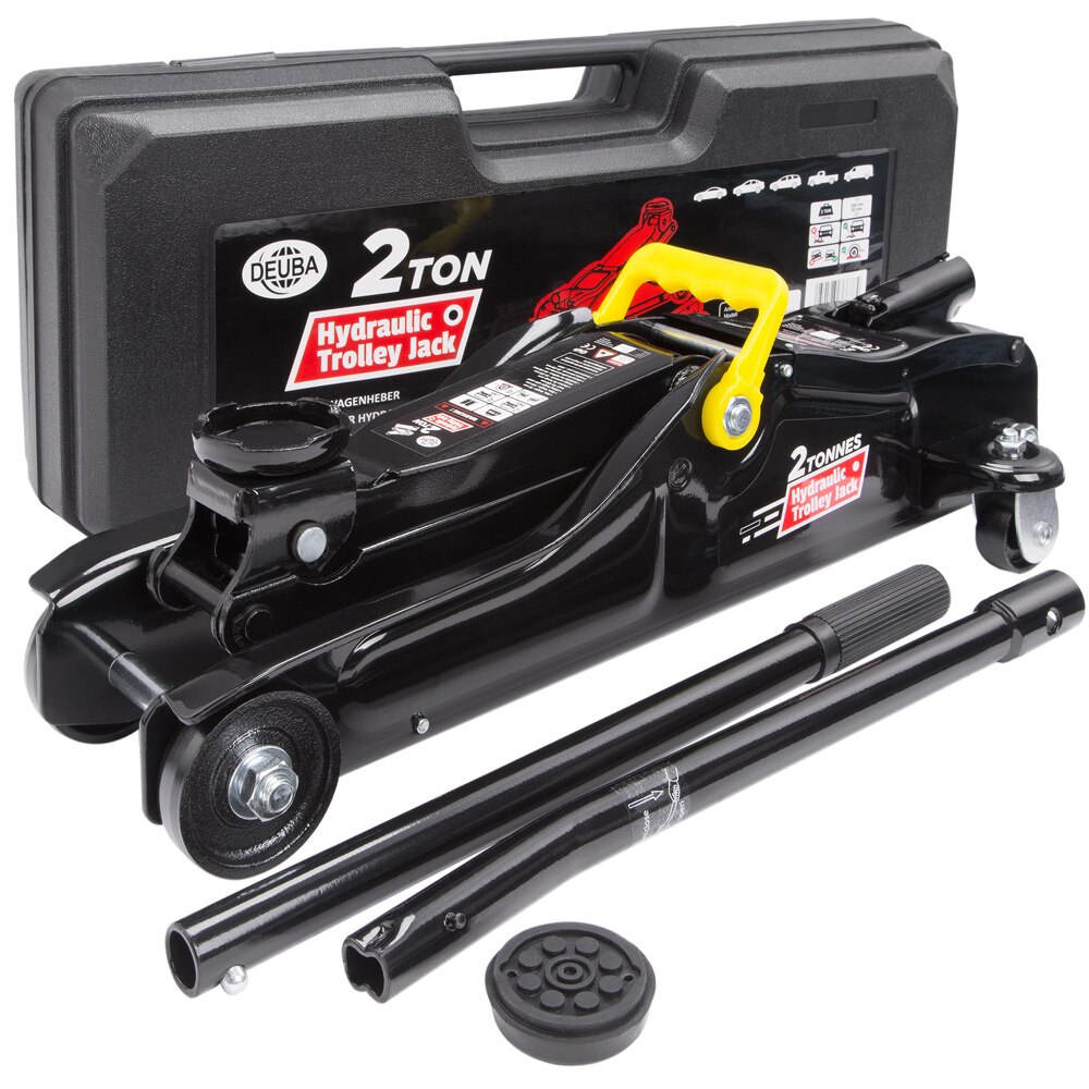 Cric hidraulic de 2 tone, inaltime maxima de ridicare de 330 mm, 2 role fixe si 2 role metalice 360° orientabile