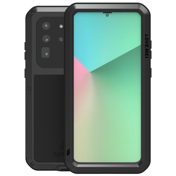 Husa antisoc + Sticla LOVE MEI pentru Samsung Galaxy S20 Ultra, Aliaj de zinc/TPU, Negru Husa antisoc + Sticla LOVE MEI pentru Samsung Galaxy S20 Ultra, Aliaj de zinc/TPU, Negru