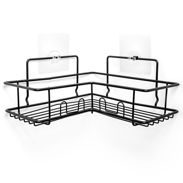 Rafta Coltara, Vilde, 23x23x10 cm, Realizata Din Metal Vopsit Electrostatic, Montata Cu Ajutorul Unor Suporturi Transparente Autoadezive, Utila Pentru Depozitarea Cosmeticelor Si Condimentelor, Materiale De Inalta Calitate, Negru