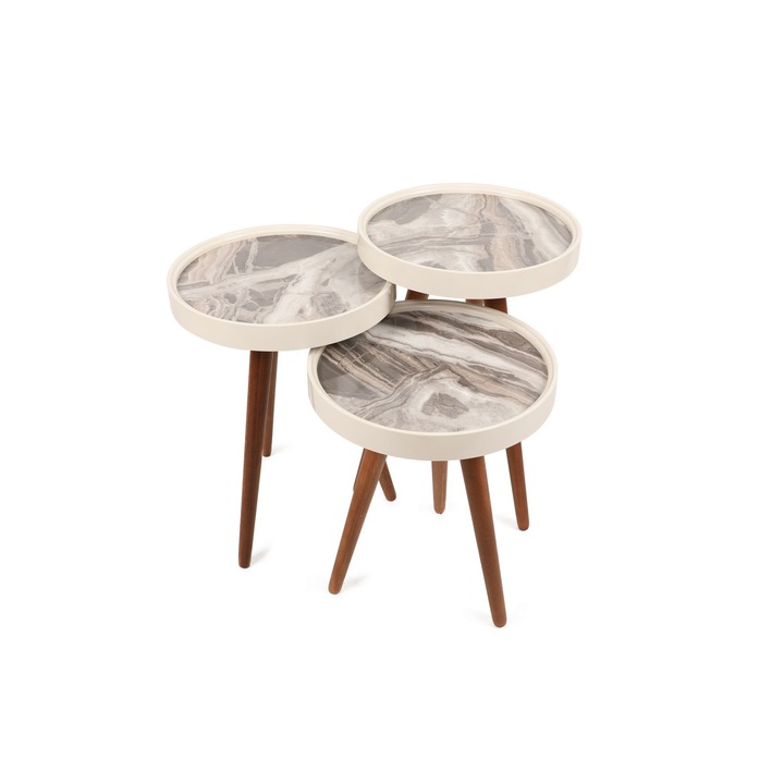 Set 3 mese de cafea Nancy Homestore, Lemn, 39 x 39 x 60.5 cm, Multicolor