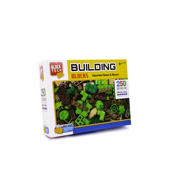 Set de constructie pentru copii, 250 bucati, asortate, Block Tech, Verde/Maro, R65-1038 Set de constructie pentru copii, 250 bucati, asortate, Block Tech, Verde/Maro, R65-1038