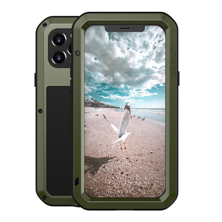 Set husa si sticla, Love Mei, Compatibila cu iPhone 12 Pro, Verde