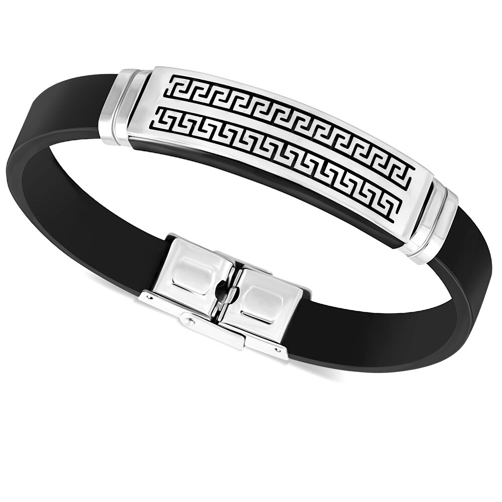 Bratara inox si cauciuc, BeSpecial, BSL3363, cu motive grecesti, 21 cm x 1,2 cm