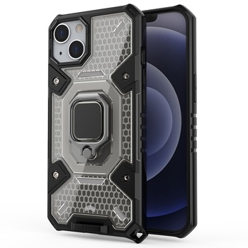 Husa de protectie Honeycomb Armor pentru iPhone 13 Pro Max, inel metalic, magnet auto, Negru Gri, KOF-BBL3391 Husa de protectie Honeycomb Armor pentru iPhone 13 Pro Max, inel metalic, magnet auto, Negru Gri, KOF-BBL3391