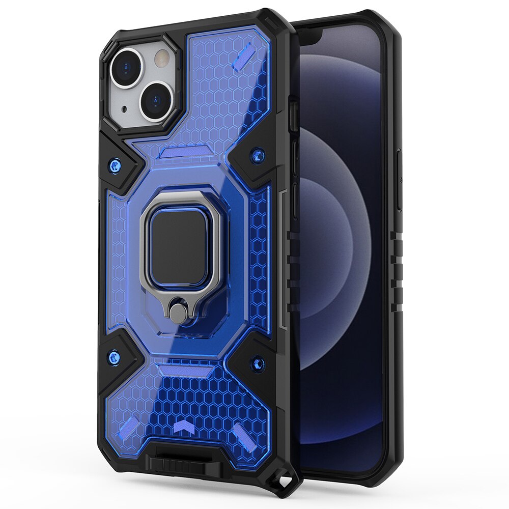 Husa de protectie Honeycomb Armor pentru iPhone 13 Pro Max, inel metalic, magnet auto, Negru Albastru, KOF-BBL3394