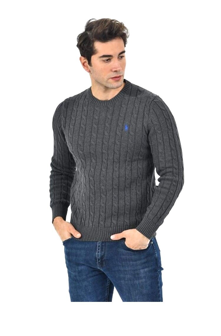 Pulover tricotat, Polo Ralph Lauren, Regular fit, Gri inchis
