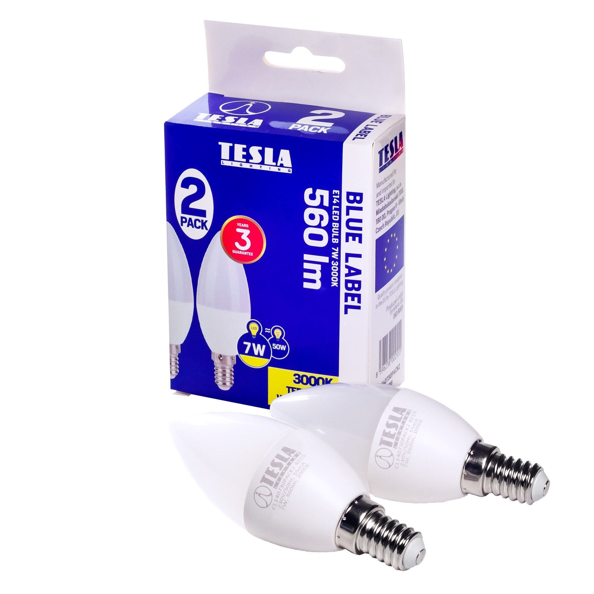 LED крушка Комплект свещи 2 бр, TESLA Lighting, 7W, E14, 230V, 560 lm ...