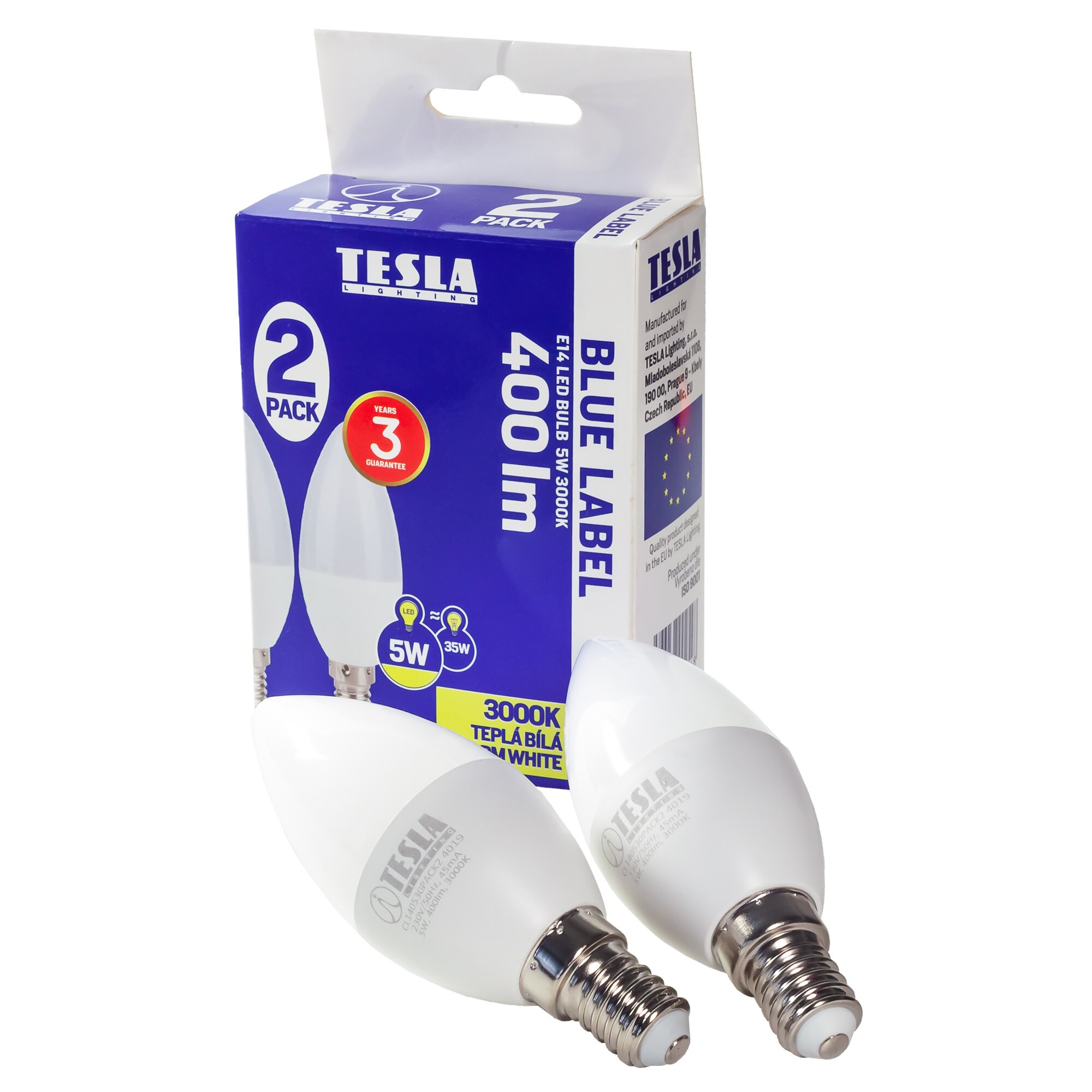 Led крушка Комплект свещи 2 бр, TESLA Lighting, 5W, E14, 230V, 400 lm ...