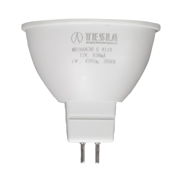 Led крушка, TESLA Lighting, 6W, GU5,3 MR16, 12V, 470lm, 25 000h, неутрална светлина 4000K, 100º, 53*50