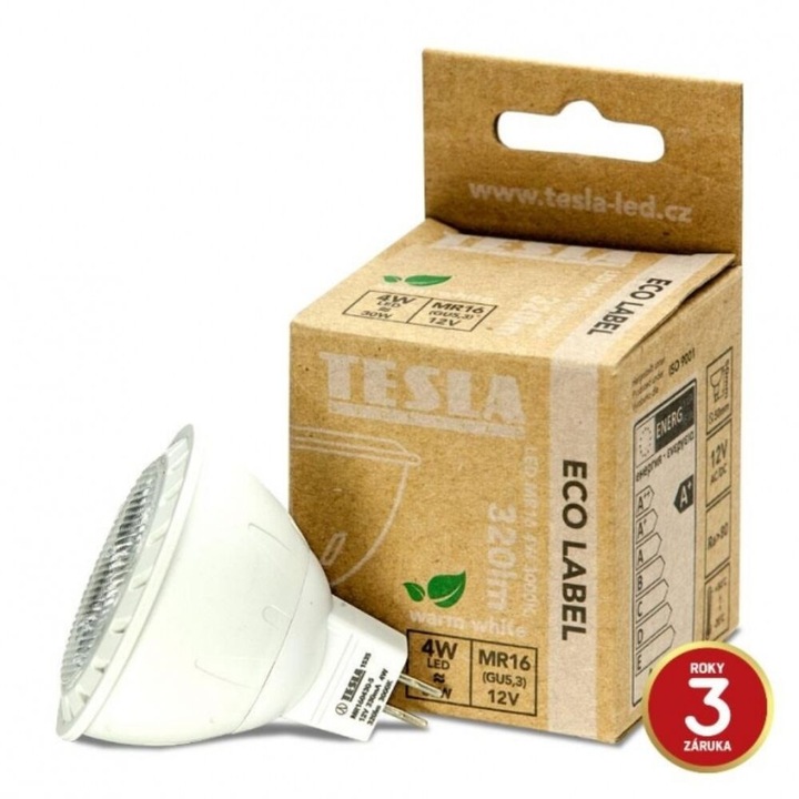 Tesla - LED крушка, MR16, 4W, 12V, 320lm, 3000K, 38°