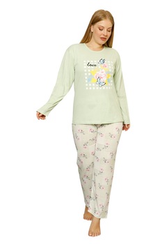 Pijamale dama Serena, maneca lunga, pantaloni lungi, imprimeu love, Verde Pijamale dama Serena, maneca lunga, pantaloni lungi, imprimeu love, Verde
