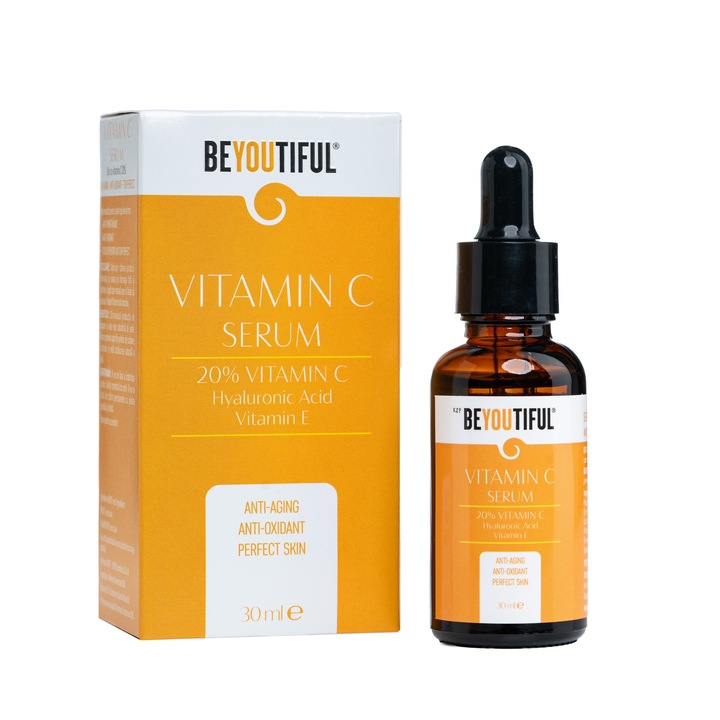 Ser cu vitamina C 3 %, acid hialuronic si vitamina E, Beyoutiful, 30 ml, efect anti-imbatranire si antioxidant