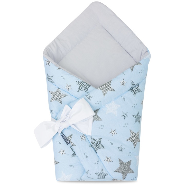 Paturica pentru infasat, Bellochi Rigel Star, 75x75 cm, bumbac, Alabstru/Gri