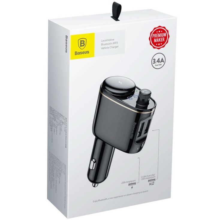 Baseus Bluetooth FM modulátor, MP3 lejátszó, hívógomb, 2 x