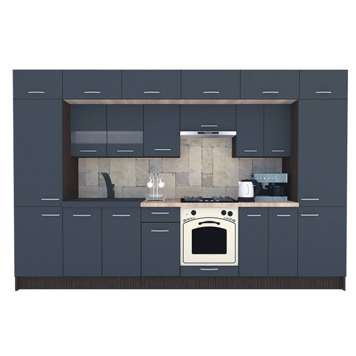 Set Bucatarie Genarom BIGMAR 340 5A, 340 x 225,5 x 60 cm, Wenge / Decor 0164