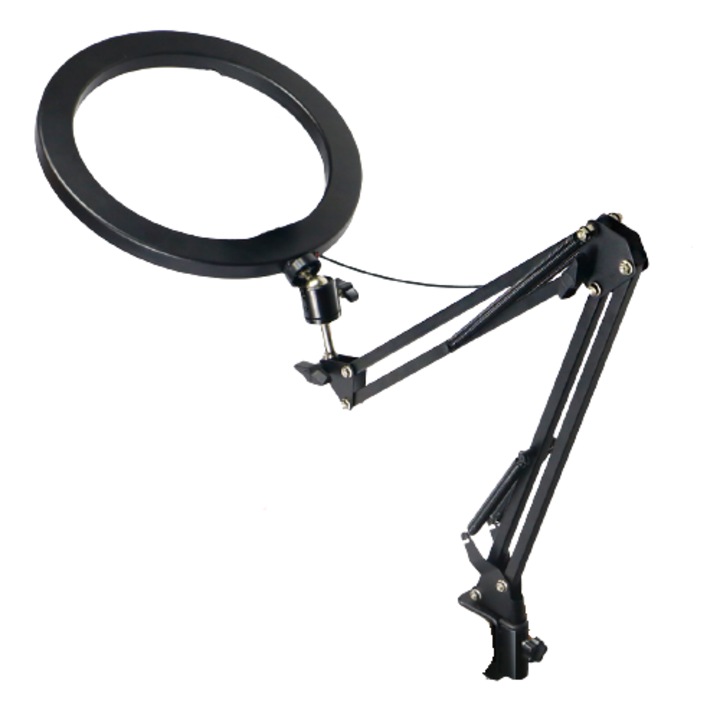 Lampa circulara LED Ring Light DacEnergy©, suport pentru telefon, rotatie 360, lumina calda/rece/neutra, telecomanda pe fir, negru