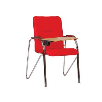 Scaun de vizitator Samba T Wood, cu masuta rabatabila, brate din lemn, piele ecologica, rosu Scaun de vizitator Samba T Wood, cu masuta rabatabila, brate din lemn, piele ecologica, rosu