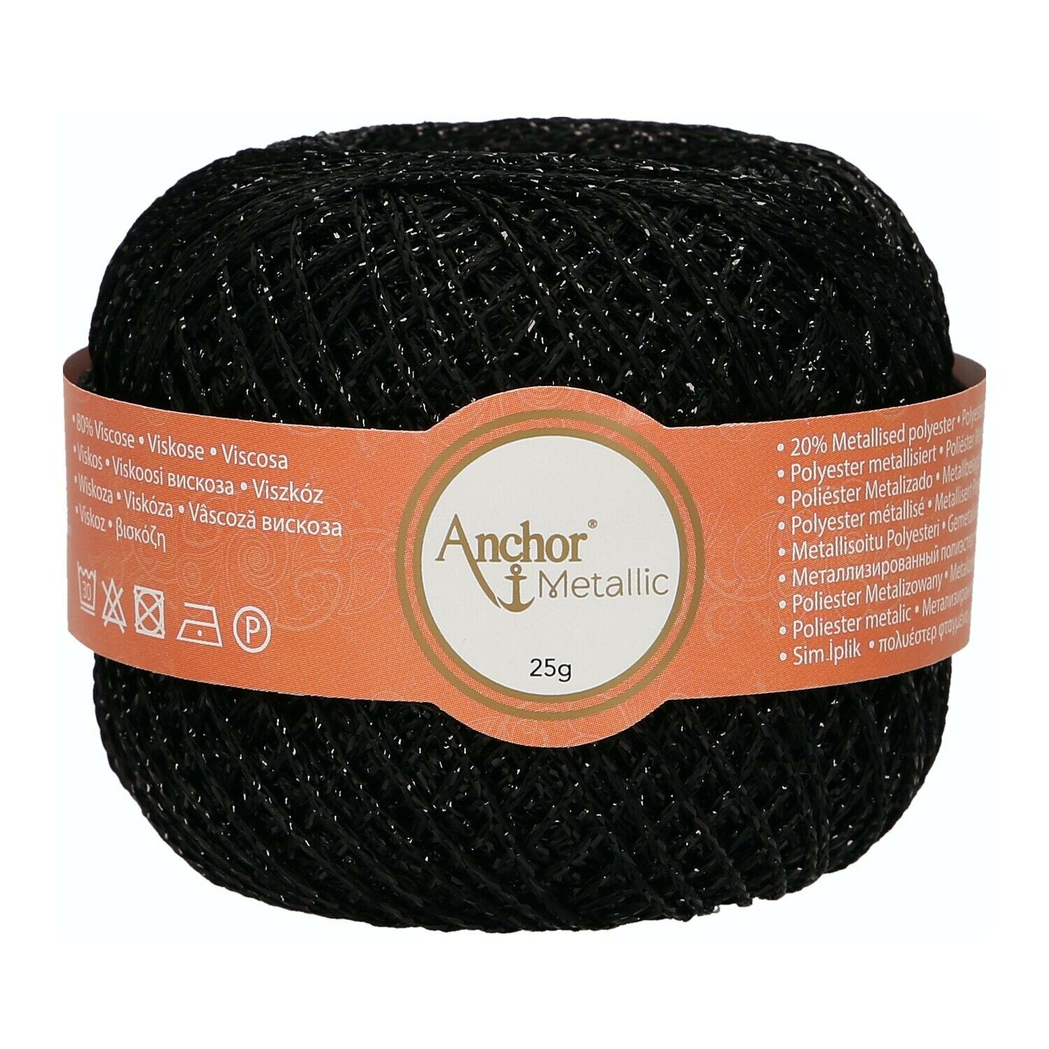 Fir metalizat, Anchor Metallic, grosime fir nr 2 Fine, lungime 100 m, 25 g, negru 00342