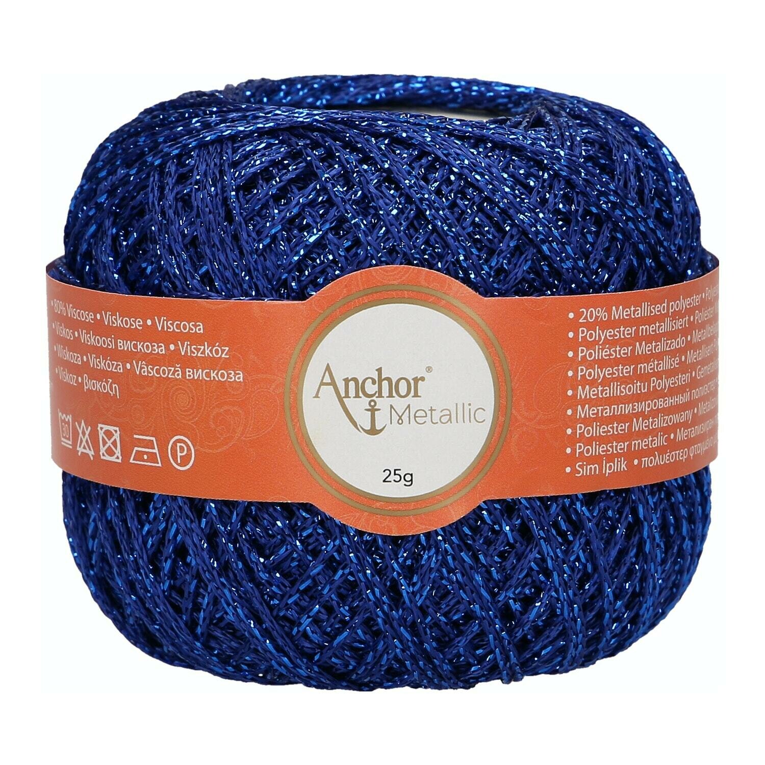 Fir metalizat, Anchor Metallic, grosime fir nr 2 Fine, lungime 100 m, 25 g, albastru 00320