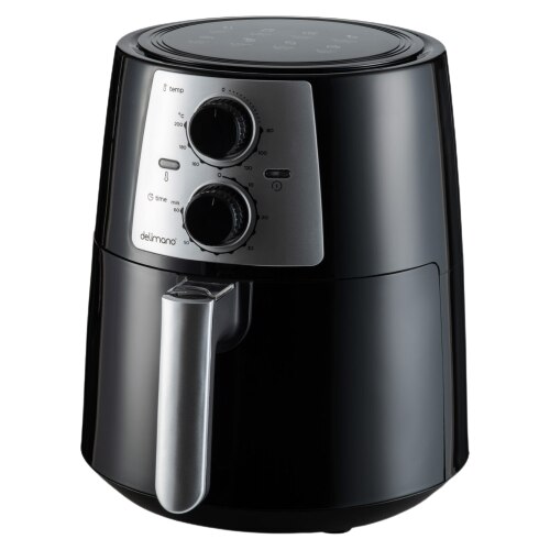 Friteuza, realizat din fier, plastic, PVC​​​​​​​, 3.5 litri, termostat reglabil 80 - 200 grade C, temporizator 60 min, inchidere automata, indicatoare luminoase, neagra