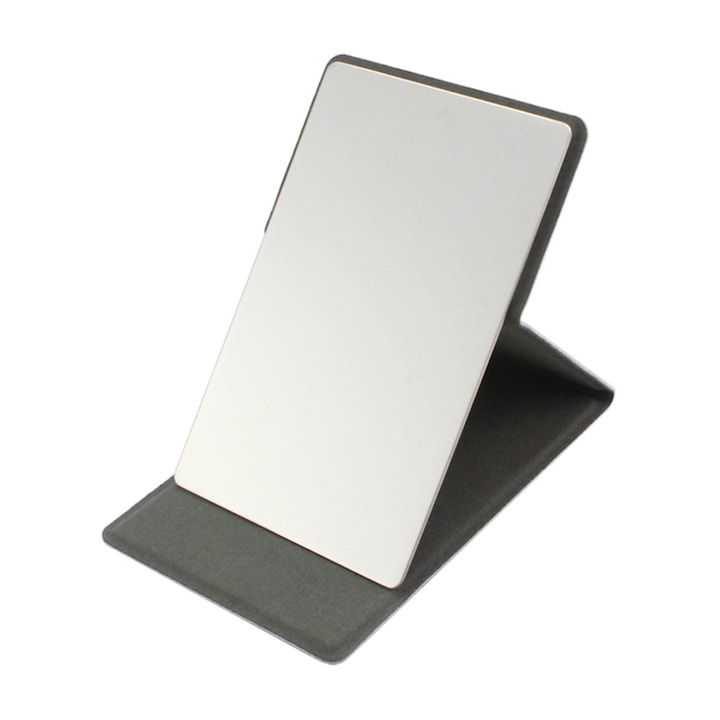 Oglinda pentru machiaj, GOGOU, pliabila, portabila, make-up easily, 5.7x9 cm, gri
