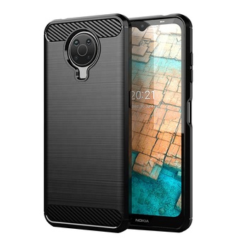 Husa Carbon compatibila cu Nokia G10 / G20, Flexibila HTP, Black Husa Carbon compatibila cu Nokia G10 / G20, Flexibila HTP, Black