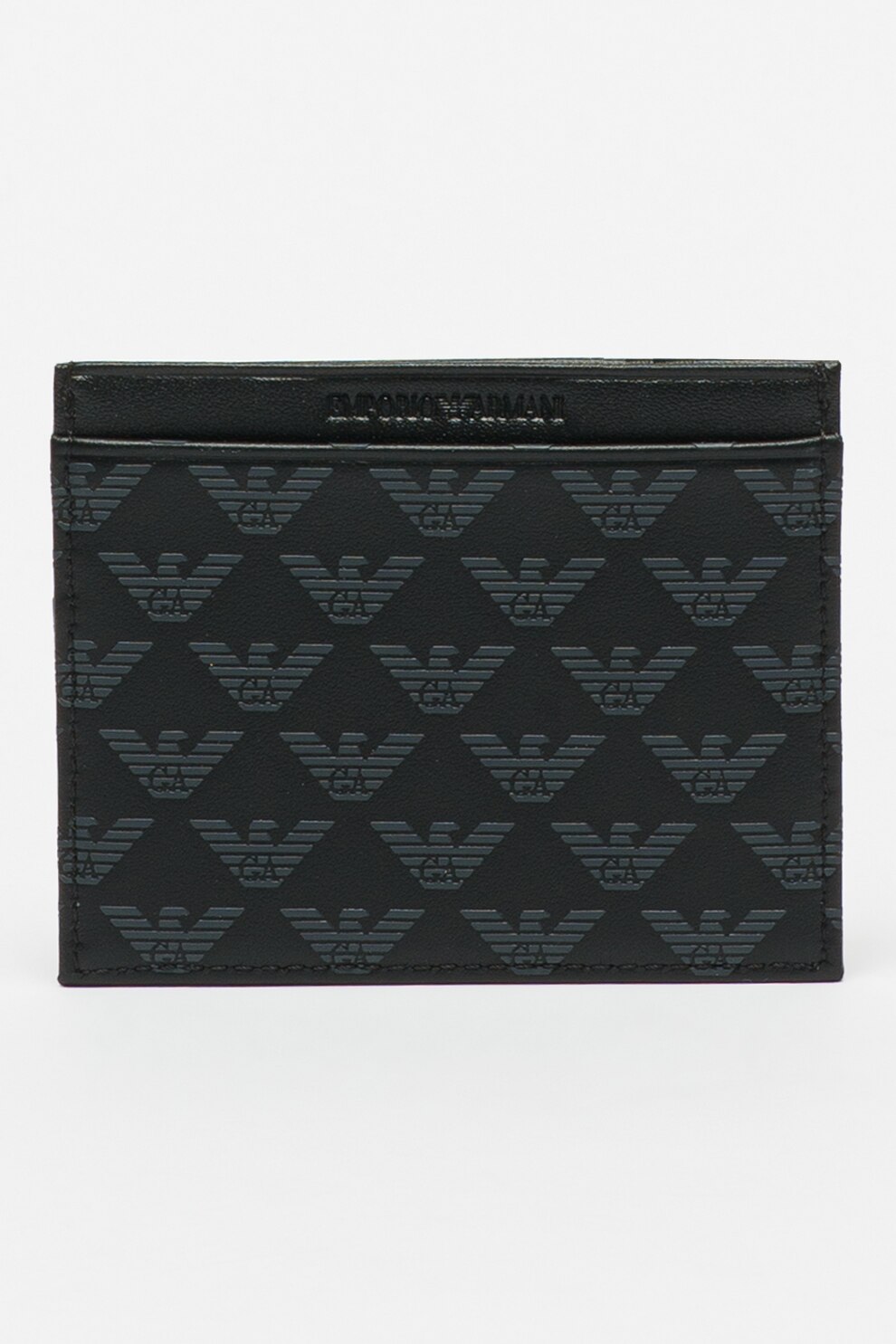 Emporio Armani, Portcart de piele cu model logo, Negru