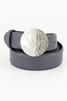 Emporio Armani, Curea din piele ecologica cu catarama rotunda cu logo gravat Emporio Armani, Curea din piele ecologica cu catarama rotunda cu logo gravat
