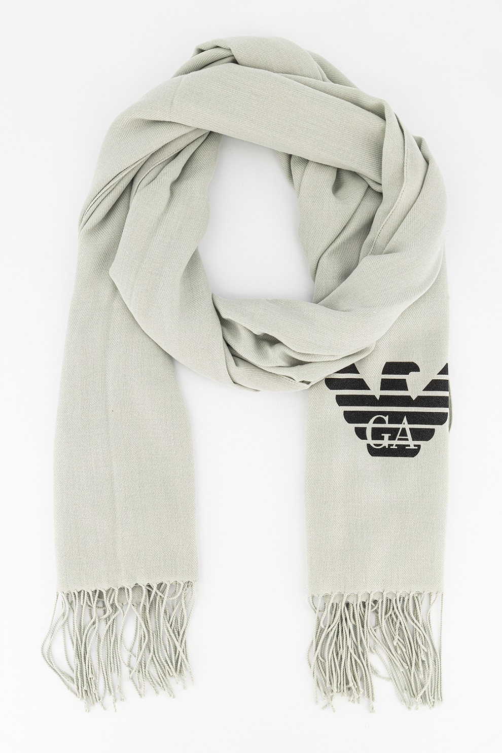 Emporio Armani, Esarfa cu detalii cu franjuri, Gri deschis